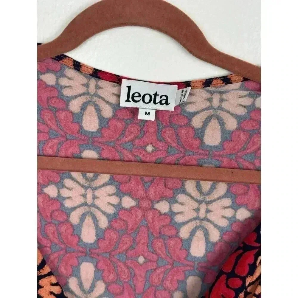 Leota Reye Jersey Faux Wrap Dress Size L Blue Multicolor Leopard - Picture 9 of 10